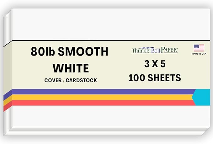 100 Bright White Smooth Card Sheets - 80# Cover Weight - 3" X 5" (3X5 Inches) Photo|Card|Frame Size - 80 lb/pound Quality Paper for Consistency in Print as a Result of the Smooth Finish