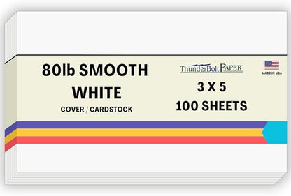 100 Bright White Smooth Card Sheets - 80# Cover Weight - 3" X 5" (3X5 Inches) Photo|Card|Frame Size - 80 lb/pound Quality Paper for Consistency in Print as a Result of the Smooth Finish
