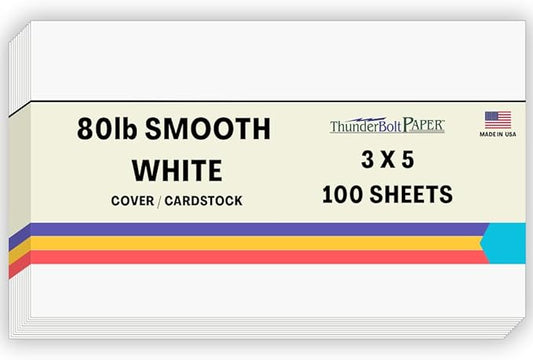 100 Bright White Smooth Card Sheets - 80# Cover Weight - 3" X 5" (3X5 Inches) Photo|Card|Frame Size - 80 lb/pound Quality Paper for Consistency in Print as a Result of the Smooth Finish