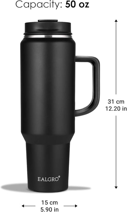 50 oz Tumbler with Handle, Insulated Tumblers with Lid and Straw, Large Metal Sports Water Bottle Jug, Thermal Stainless Steel Travel Coffee Mug Cup, Raspberry