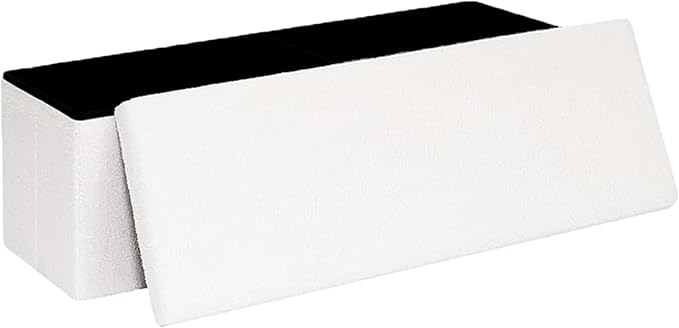 43 Inches Storage Ottoman Bench - Square Ottoman with Sherpa Top,Storage Bench for Bedroom,43" L x 15" W x 15" H - White