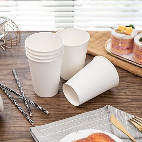 YEEHAW 12 oz 100 Pack Disposable Paper Coffee Cups, White To Go Hot Cups for Coffee, Hot Liquid, Chocolate, Juice, Hot Beverage Drinking Cup, Ideal for Cafes, Bistros, Businesses
