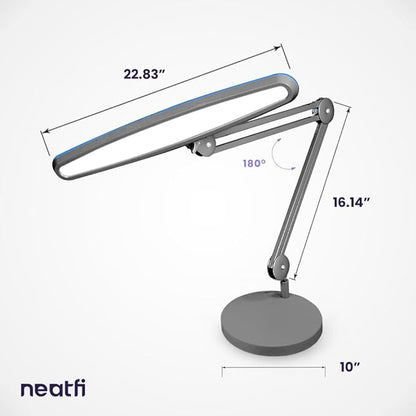 Neatfi XL 2,200 Lumens LED Task Lamp, 24W, 117 Pcs SMD LED, 23 Inches Ultra Wide Lamp, 4 Level Brightness Dimmable, Eye-Caring Light, Glare Free (Non-CCT with Base, Silver)