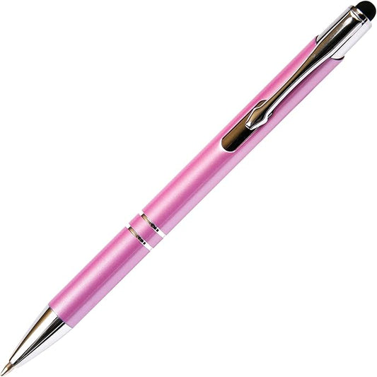 Pink JJ Ballpoint Pen with Stylus - Black Ink Refill, Medium Tip Point