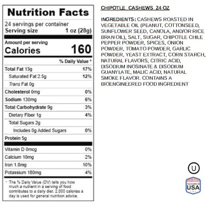 Hot & Spicy Chipotle Flavored Cashews 24 oz Resealable Pouch | Bold & Crunchy Snack | Gourmet Seasoned Nuts | Perfect for Parties & Gifting | Jaybee's Nuts