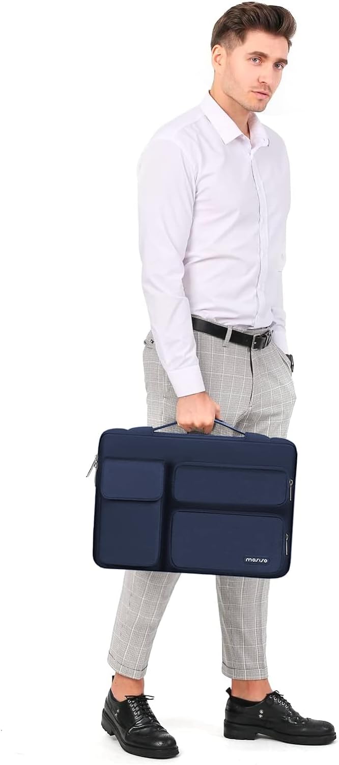 MOSISO 360 Protective Laptop Case 14 inch, Laptop Sleeve Compatible with HP Lenovo Dell ASUS Acer, HP Stream, Dell Latitude, Lenovo IdeaPad,Side Open Bag with 2 Raised&1 Flapover Pockets, Navy Blue