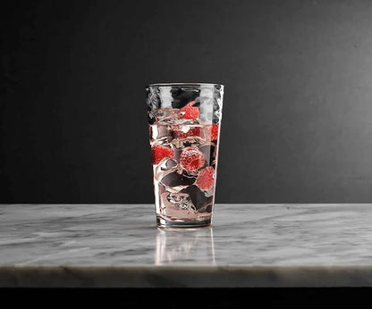 Glaver's Hammered Glass Cups. Cocktail Drinking Glasses Set of 6 Tall Kitchen Glasses, 17 oz Water Glassware For Bar, Juice, Beer, Iced Tea, Everyday Cordial Glasses Drinkware.
