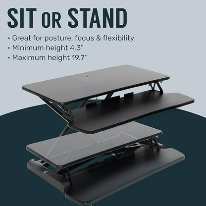TechOrbits OF-S06-2 Desk Converter-37-inch Height Adjustable, MDF Wood, Sit-to-Stand Rise-X Pro Black, 36"