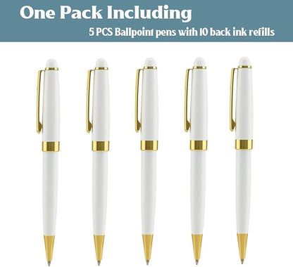 Ancolo Personalized Office Ballpoint Pens - Executive Writing Pen with 10 Black Ink Refill Engraved with Your Message Name Gift Set for Man/Women/Writers/Collection/ 5 PCS/Pack