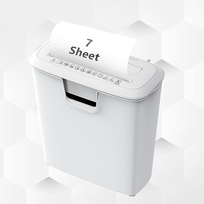 Bonsaii High-Performance 7-Sheet Strip-Cut Shredder, Low Noise, CD & Credit Card Compatible, with 3.4-Gallon Bin and Thermal Protection, White