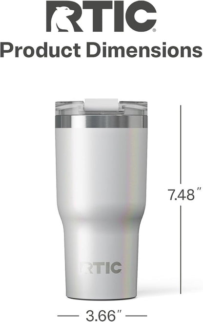 RTIC 20oz Essential Tumbler with Lid, Ceramic Lined, Insulated, Stainless Steel, Metal, Double Wall Vacuum-Insulation, Travel Cup for Iced Coffee, Tea, Hot and Cold Drink, Cool Grey Glitter