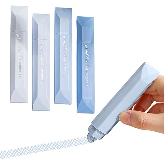 Scrapbooking Double Sided Tape Roller, 4PCS Double Sided Tape Pen, 196 x 0.23 Inch Adhesive Glue Tape Roller Runner Scrapbook Journaling, Smooth White Out Tape for School Office Craft Supplies(Blue)