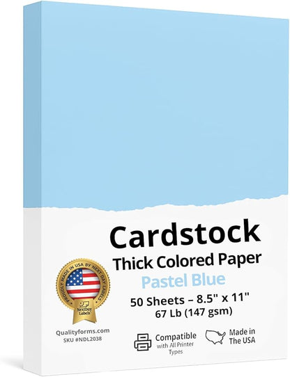 NextDayLabels Color Cardstock Paper - 50 Sheets - 8-1/2" x 11" - Pastel Blue 67 lb (147 gsm) - Thick Colored Paper for Crafting, Invitations, Posters, Flyers, and DIY Projects - Made in USA