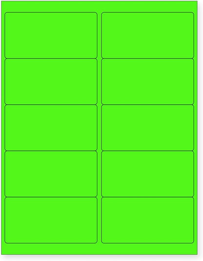 8-1/2 x 11 Neon Color High Light Fluorescent Labels for Laser & Inkjet Printer (Green Fluorescent, 4 x 2-10 Per Page | 500 Labels)