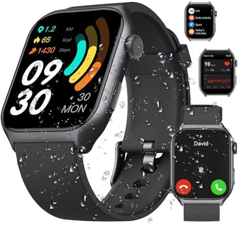 Digital Watch with 2" HD Color Screen, 45 Days Long Battery, IP68 Waterproof, Answer/Make Call/Quick Reply/AI Voice Assistant, 100+ Sport Modes, Health Fitness Tracker for Android and iOS (Black)