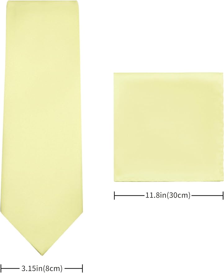 PenSee Men's Tie Set Solid Pure Color 3.15" (8CM) Classic Formal Plain Necktie and Pocket Square Set For Men