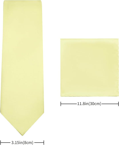 PenSee Men's Tie Set Solid Pure Color 3.15" (8CM) Classic Formal Plain Necktie and Pocket Square Set For Men