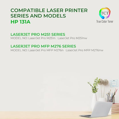 TCT 131A Black Toner Cartridge 2 Pack - Compatible Replacement for HP 131A CF210A Black Works with HP Laserjet Pro 200 Color M251NW, MFP M276N Printers (1,600 Pages)