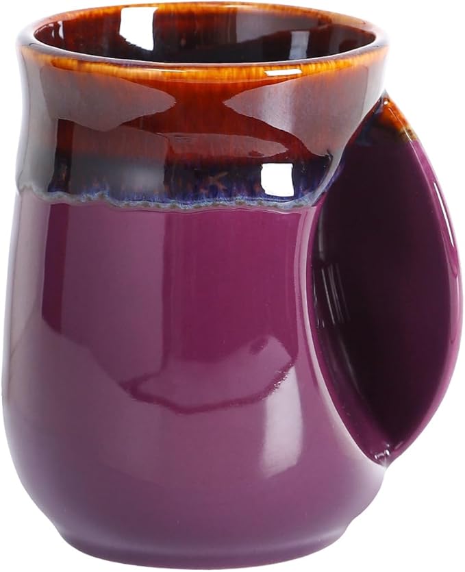 Selamica Porcelain 18oz Novelty Right-handed Handwarmer Mug, for family friends and couple - Purple