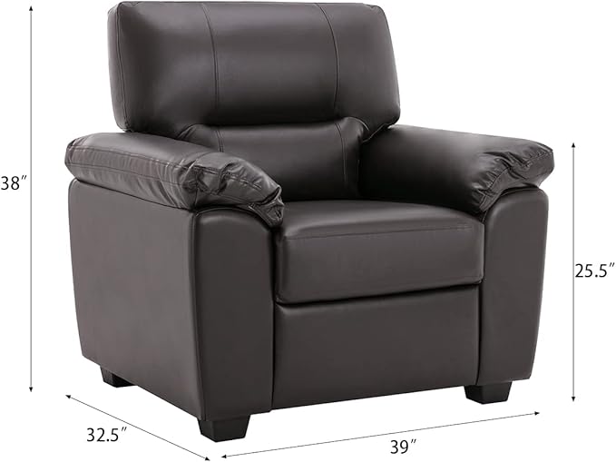 Morden Fort Faux Leather Sofa and Chair Set, Modern Luxury and Comfy Furniture Sleeper Couches Accent Chair for Living Room, Apartment, Office, Lounge Room, Bedroom