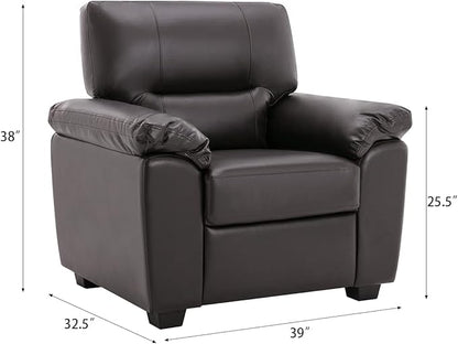 Morden Fort Faux Leather Sofa and Chair Set, Modern Luxury and Comfy Furniture Sleeper Couches Accent Chair for Living Room, Apartment, Office, Lounge Room, Bedroom