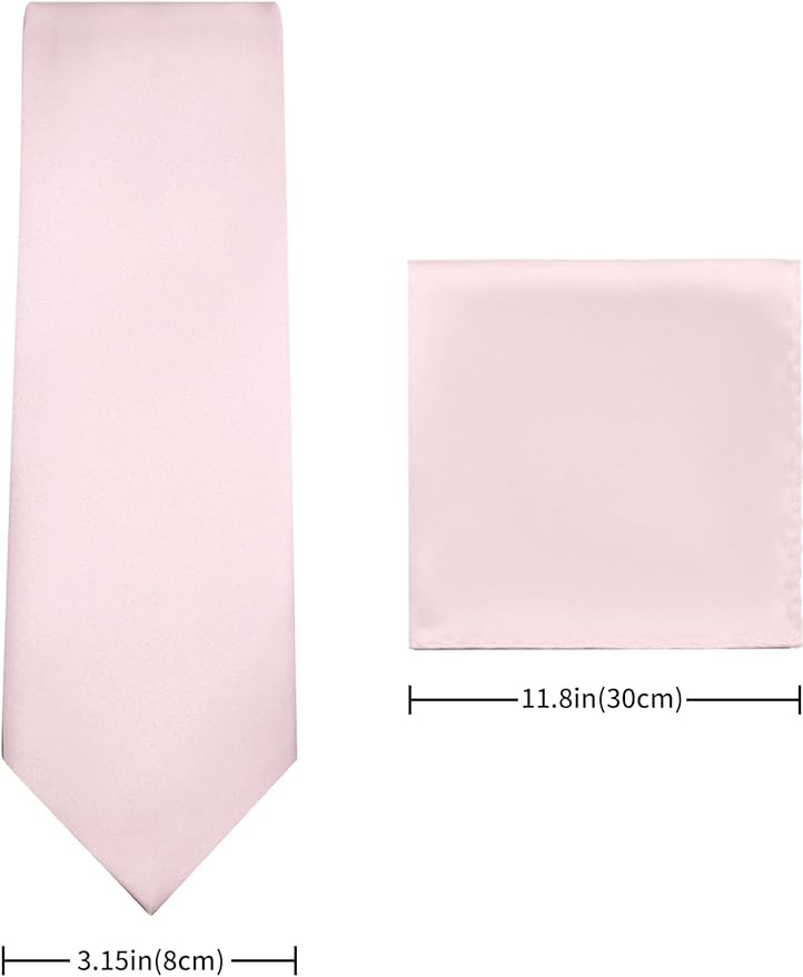 PenSee Men's Tie Set Solid Pure Color 3.15" (8CM) Classic Formal Plain Necktie and Pocket Square Set For Men