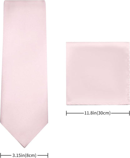 PenSee Men's Tie Set Solid Pure Color 3.15" (8CM) Classic Formal Plain Necktie and Pocket Square Set For Men