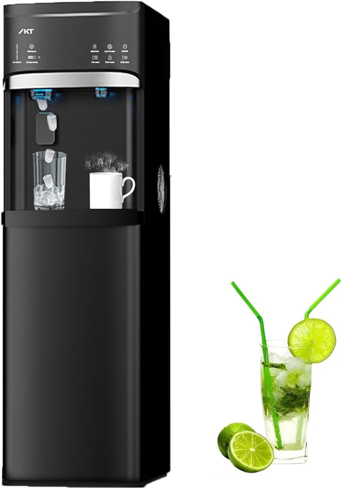 IKT Self-Cleaning Hot and Cold Water Dispenser with Ice Maker Bottom Load for 5 Gallon Bottle 22lbs Daily Capacity Empty Bottle Alert Black