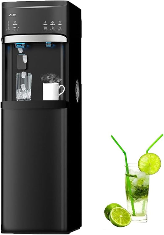 IKT Self-Cleaning Hot and Cold Water Dispenser with Ice Maker Bottom Load for 5 Gallon Bottle 22lbs Daily Capacity Empty Bottle Alert Black