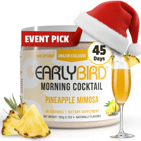 EarlyBird Morning Cocktail - Pineapple Mimosa 45 Servings - Clean Energy Drink (Natural Caffeine), Increased Motivation (Nootropics), Supercharged Hydration (Electrolytes) - Wake Up Early Drink w/