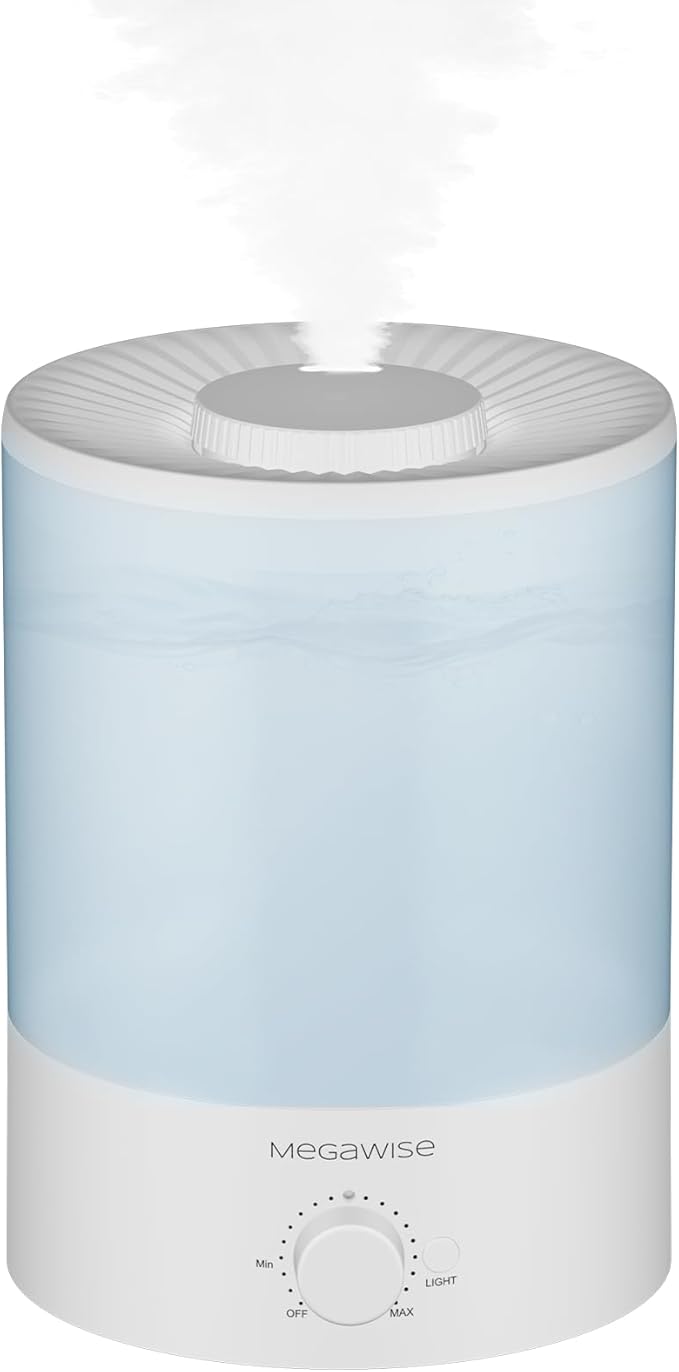 MegaWise Healthy Top-Refill Cool Mist Humidifiers for Bedroom, 24dB Ultrasonic Air Vaporizer with Water Filter for Baby [PP Material], Colorful Night Light,1 Gal Essential Oil Diffuser, Auto Shut Off