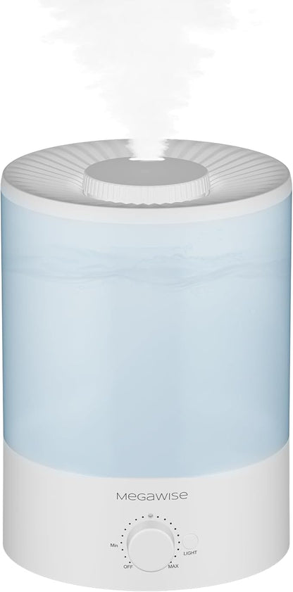 MegaWise Healthy Top-Refill Cool Mist Humidifiers for Bedroom, 24dB Ultrasonic Air Vaporizer with Water Filter for Baby [PP Material], Colorful Night Light,1 Gal Essential Oil Diffuser, Auto Shut Off