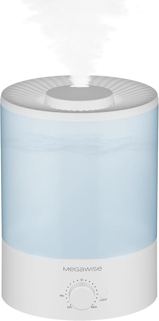 MegaWise Healthy Top-Refill Cool Mist Humidifiers for Bedroom, 24dB Ultrasonic Air Vaporizer with Water Filter for Baby [PP Material], Colorful Night Light,1 Gal Essential Oil Diffuser, Auto Shut Off