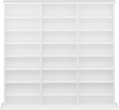 Prepac 3 Column 51" Tall White Display Multimedia Cabinet, Wood Media Storage with Removable Sheves, Modern Multimedia Storage Unit with 21 Adjustable Shelves for Books, DVDs and Collectibles, White