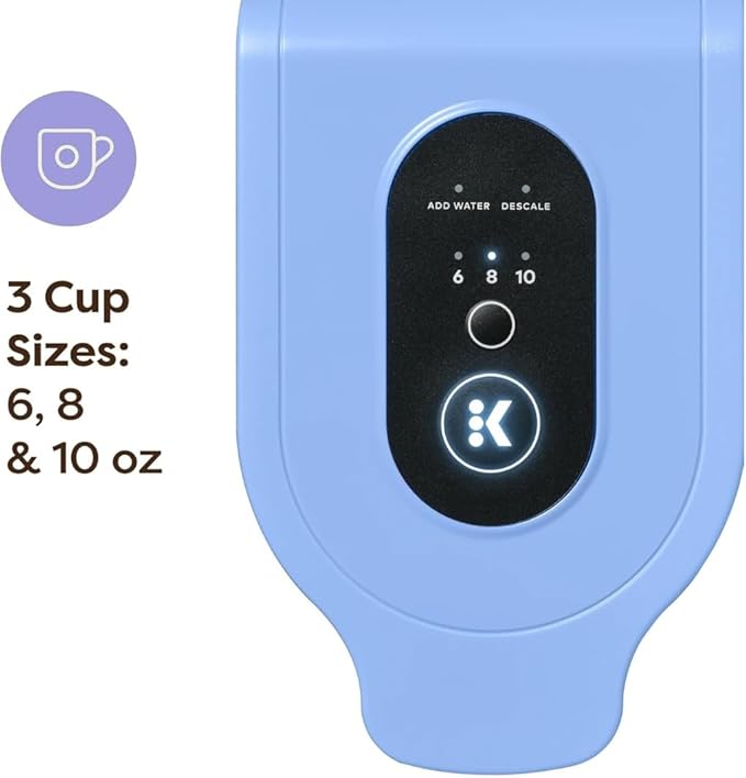 Keuriig K-Express Essentials Single Serve Coffee Maker, 3 Cup Sizes, 36oz Removable Reservoir, kcup Pod Compatible, Fast Brew, Travel Mug Friendly, Auto-Off, Compact 6.5” Design, Bluebell