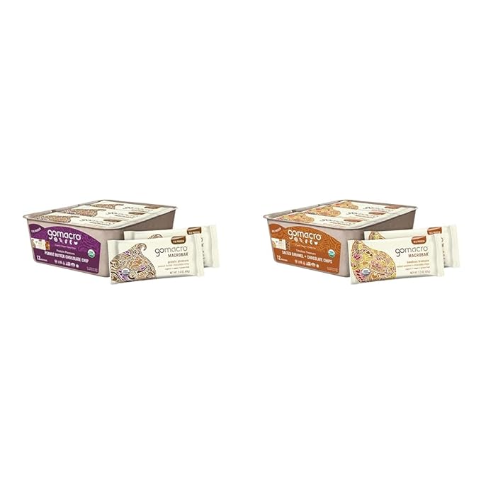 GoMacro MacroBar Organic Vegan Protein Bars Bundle- Peanut Butter Chocolate Chip (12 Count) & Salted Caramel + Chocolate Chips (12 Count)