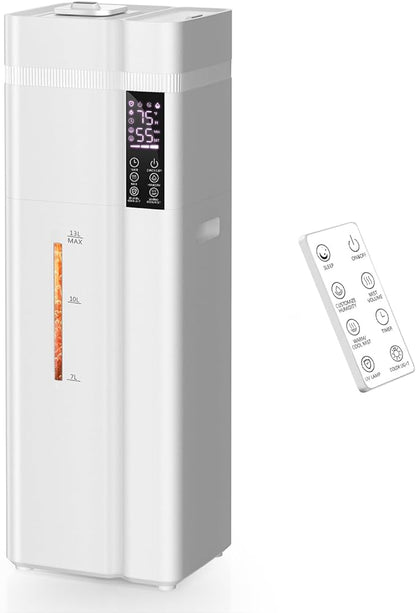 13L/3.4Gal Humidifiers for Bedroom, Ultrasonic Warm & Cool Mist Humidifier Large Room, Covers 800ft², 72H Runtime, 24H Timer, 3 Mist Modes Top Fill Quiet Humidifiers for Home, Office, White