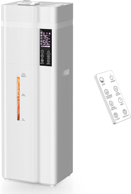 13L/3.4Gal Humidifiers for Bedroom, Ultrasonic Warm & Cool Mist Humidifier Large Room, Covers 800ft², 72H Runtime, 24H Timer, 3 Mist Modes Top Fill Quiet Humidifiers for Home, Office, White
