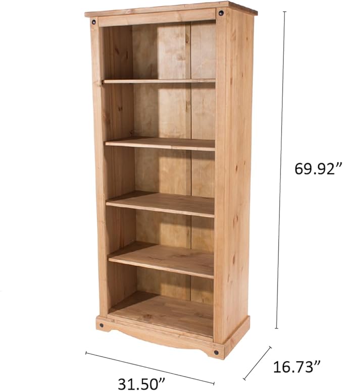 Furniture Dash - Bookshelf - Bookcase - Bookcase 5 Shelf - Pantry Cabinet - Kitchen Cabinet - Shelves for Bedroom - 31.50" W, 11.65" D, 69.88" H - 50.71lb (Antique Brown)