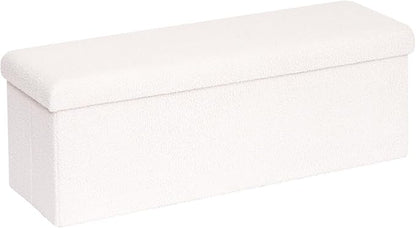 B FSOBEIIALEO Small Storage Ottoman Cube Sherpa Ottomans Foot Rest, Foldable Boucle Ottoman Bench, Faux Teddy Fur, Cream White 43.3"x15"x15"