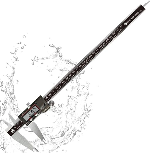 KETOTEK Digital Caliper, 12 Inch/300mm Vernier Caliper Measuring Tool with Stainless Steel, IP54 Splash Proof, Electronic Micrometer LCD Screen Auto-Off, Inch/Millimeter Conversion for 3D Printing
