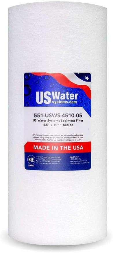 US Water Systems Spun Polypropylene Sediment Filter 5 Micron Water Filter 10 X 4.5, Whole House Water Filter Cartridge that Removes Dirt, Rust, and Sediment, Made in the USA