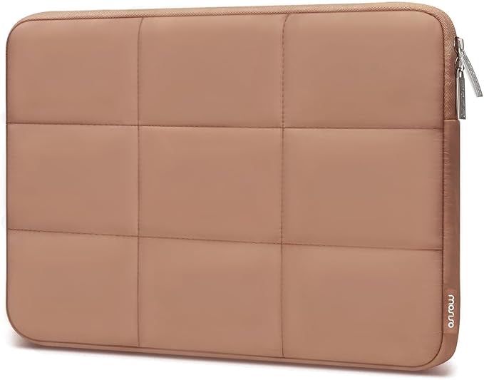 MOSISO 13-14 inch Laptop Case, 13.3 inch Puffy Laptop Sleeve Compatible with MacBook Air 13 13.3 13.6/Pro 13/14, HP, Dell, ASUS, Lenovo, Rectangle Quilted Puffer Computer Bag for Women, Brown