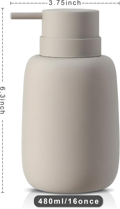 Ceramic Hand Soap Dispenser for Bathroom,16OZ Matte Dish Soap Dispenser for Kitchen Sink,Refillable Liquid Lotion Dispenser with Easy-to-Press Pump Rubber Paint (Grey)