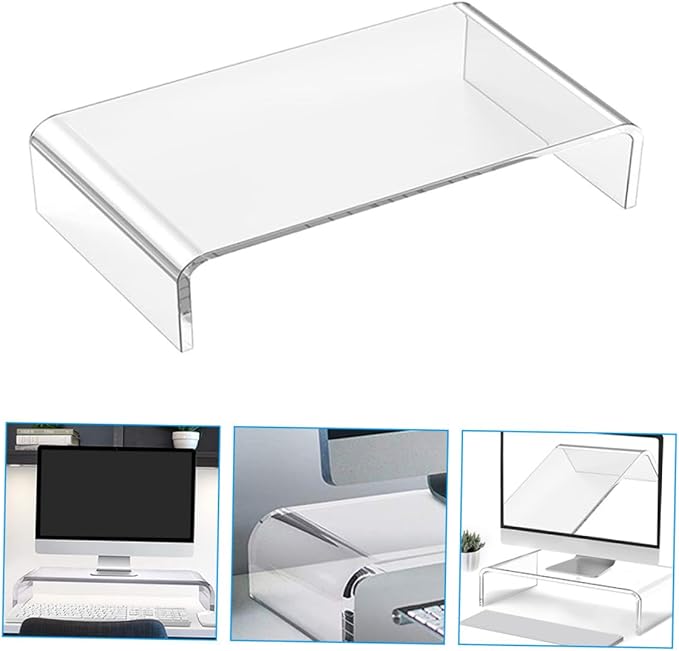 Acrylic Monitor Riser Stand Heavy Duty Computer Display Holder with Keyboard Storage Space Height Desk Organizer for Office and Home Use
