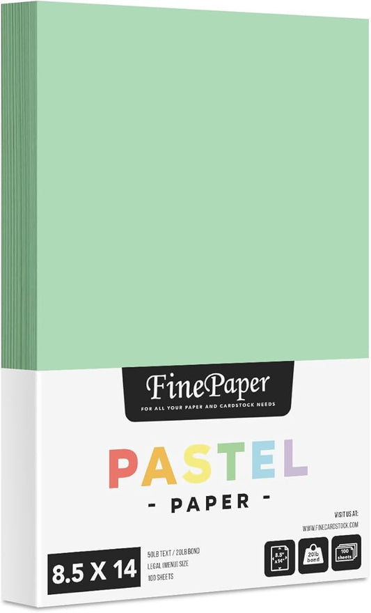 Green Pastel Colored Menu Paper - 8.5" x 14" (Legal Size) - for Documents, Announcements, Menus Arts and Crafts | Bulk Pack of 100 Sheets
