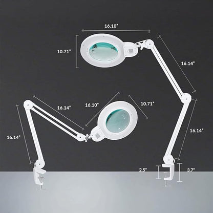Neatfi XL Bifocal LED Magnifying Lamp – 7” Acrylic Lens, 5D/20D Magnification, 1,600 Lumens, Dimmable with 3 Light Modes, Adjustable Arm & Clamp, Lamp for Reading, Crafting (White, CCT with Clamp)