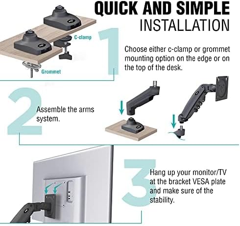 ELG Full Motion Swivel Single Monitor Desk Mount Stand: Empower Your Workspace with Unmatched Flexibility for 17” to 35'' Displays (4.4lbs to 19.8lbs Load) - F80N Model in Striking Black