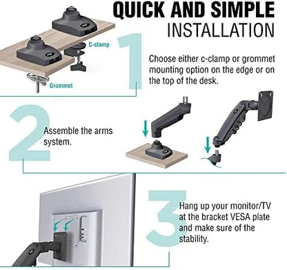 ELG Full Motion Swivel Single Monitor Desk Mount Stand: Empower Your Workspace with Unmatched Flexibility for 17” to 35'' Displays (4.4lbs to 19.8lbs Load) - F80N Model in Striking Black