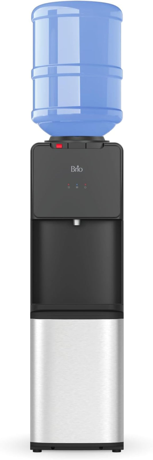 Brio CLTL130SS 130 Series Top-Load Water Cooler Dispenser for 3- and 5-Gallon Bottles, Hot & Cold, Spill-Free Loading, Child Safety Lock, Energy Star 3.0, Black & Stainless